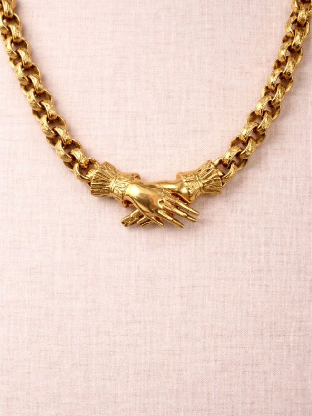 KJL Kenneth Jay Lane Vintage Gold Shaking Hands Necklace or Chain Belt 32"